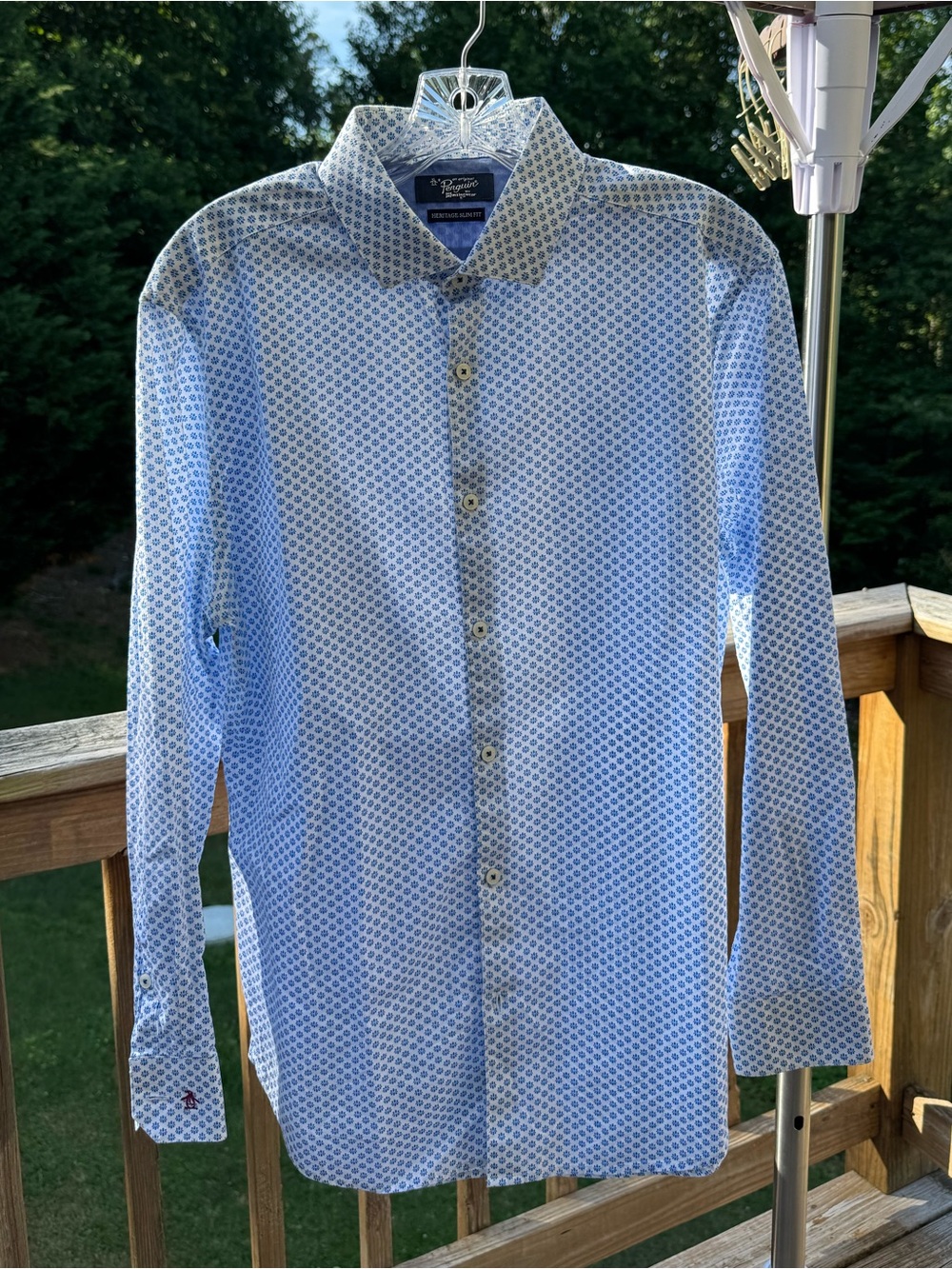 Original Penguin Light Blue Patterned Long-Sleeve Button-Down Shirt